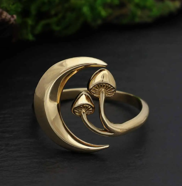 Moon and Mushroom Adjustable Ring
