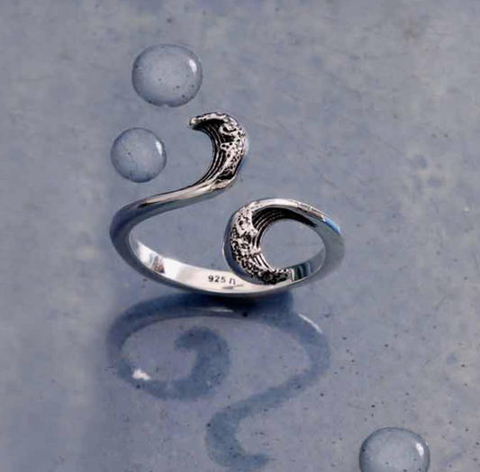 Sterling Silver Stylized Wave Adjustable Ring