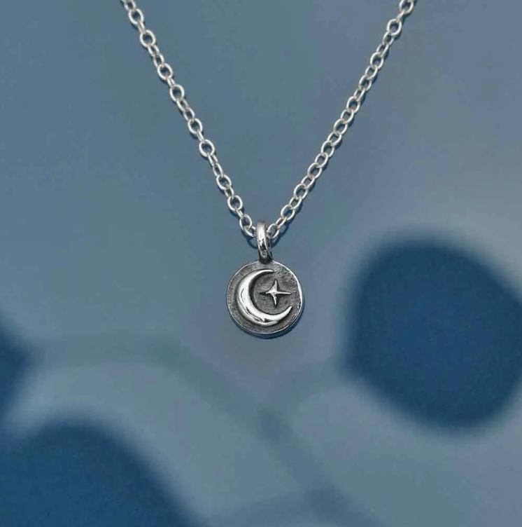 Sterling Silver Star and Moon Necklace 18 inch