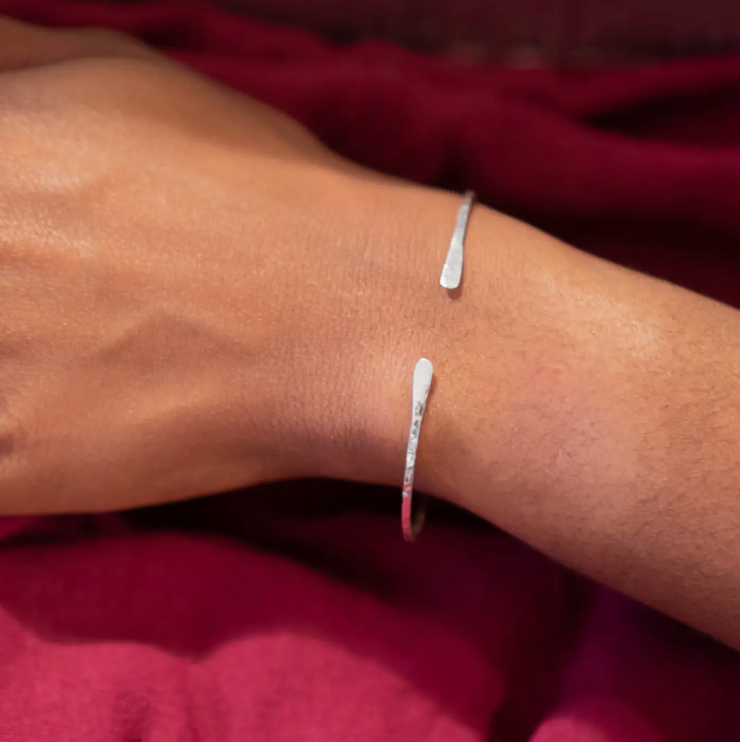 Sterling Silver Cuff Bracelet - Adjustable Hammered