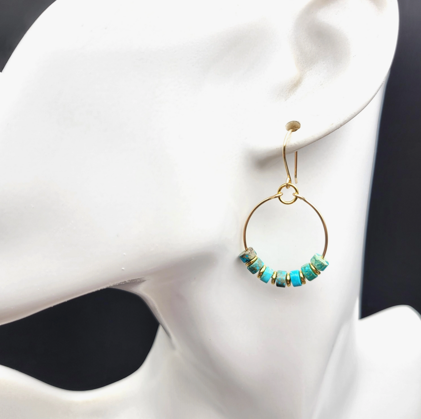Gold Hoop Earrings with Turquoise Jasper Hoop Earrings