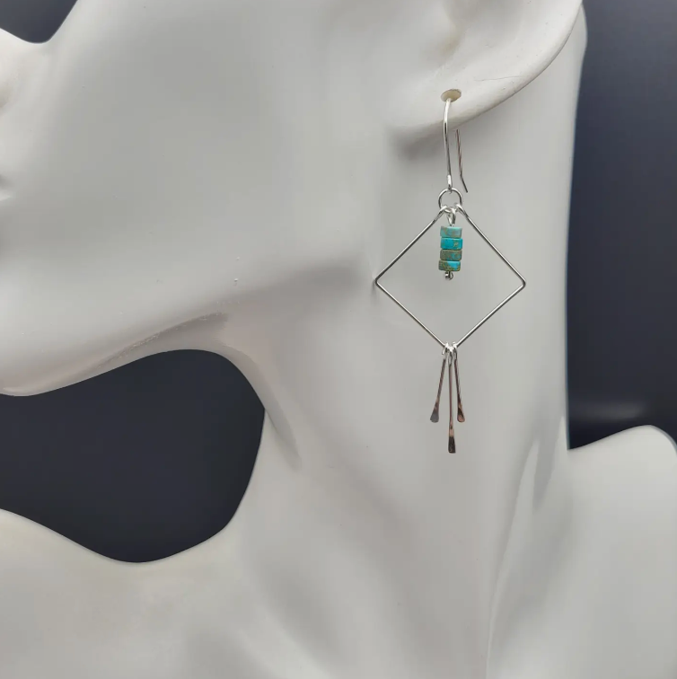 Silver Square Hoop Earrings with Turquoise Jasper