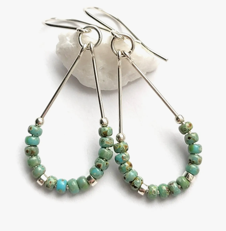 Sterling Silver Hoops with Turquoise Beads