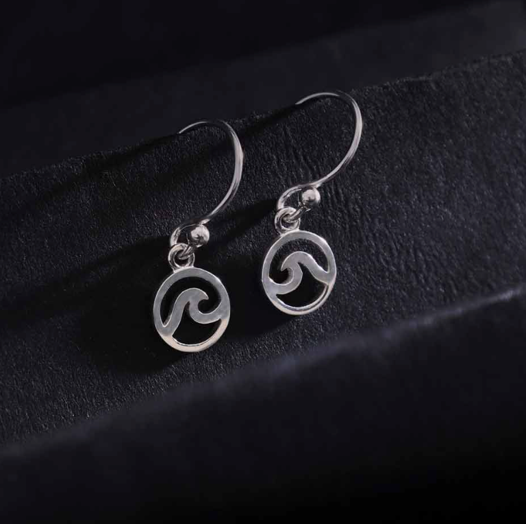 Sterling Silver Wave Dangle Earrings 22x8mm