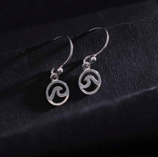 Sterling Silver Wave Dangle Earrings 22x8mm