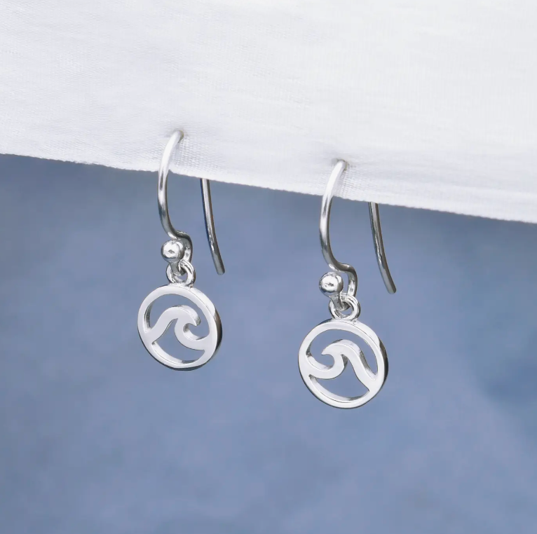 Sterling Silver Wave Dangle Earrings 22x8mm