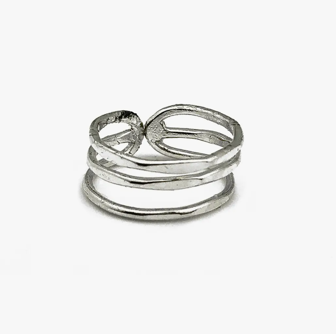 Three Textured Bands Silver Plated Adjustable Ring